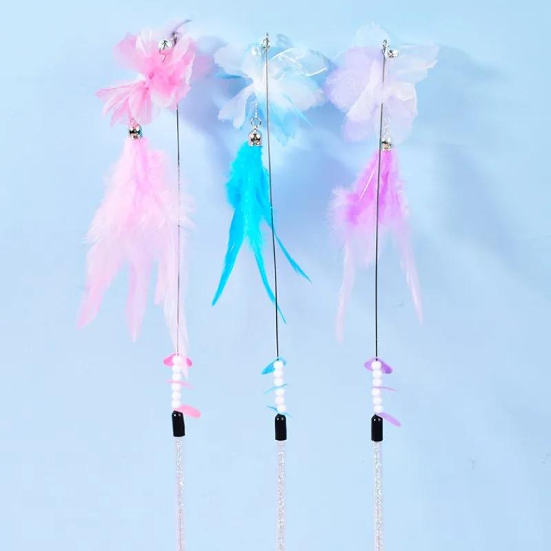 Cat Toy Feather Cat Toys Interactive Flower Tassel Cats Teaser Long Handle Feather Toys for Cats Teasing Stick Toy Kitten Teaser
