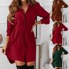 Damenkleid Einfarbig Umlegekragen Vintage Einreihig Langarm Minikleid für die Arbeit