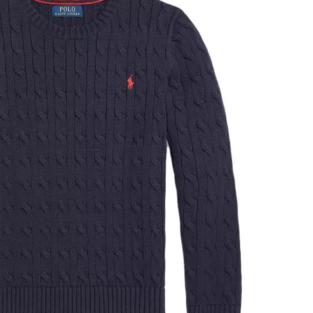 Polo Ralph Lauren Solid Cable Knit Logo Embroidered Long Sleeve Kids Tops Navy-Blue CWPOSWEY6820310-410
