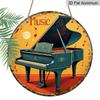 2D Flat Aluminum Decorative Plaques and Ornaments Sign, Hanging Wall Art with Classic Grand Piano Illustration, Retro Music Room Decor for Home