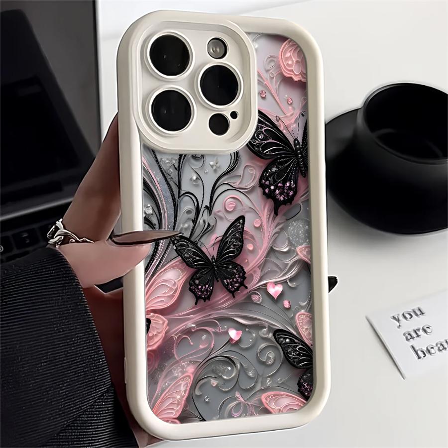Black Butterfly Pattern Case for iPhone 17 Pro Max 11 16 17e Air 13 12 Pro 14 15 Plus Phone Cover iPhone 14