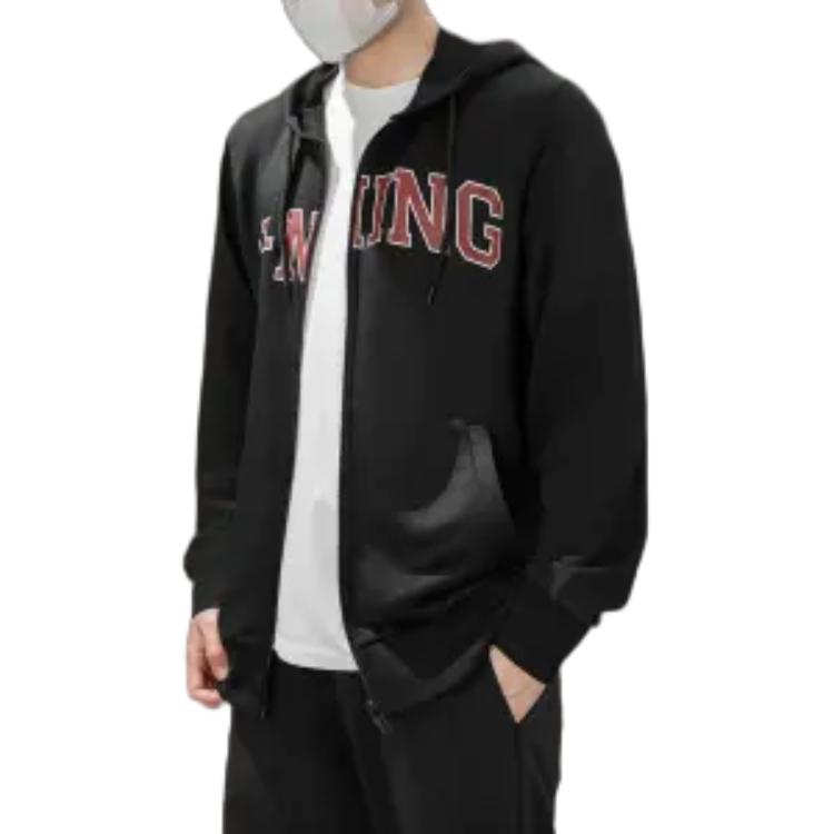 Li-Ning Campus Series Casual Hooded Letter Print Sweatshirt Unisex Sweatshirt Black YWDU561-1