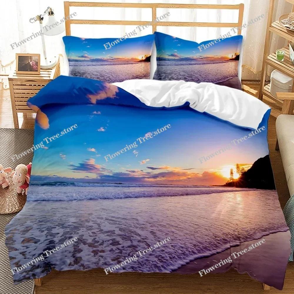 Beach Themed Bedding Set Blue Ocean Duvet Cover Set Starfish Coastal Bedding Beach QueenKingFull Polyester Comforter Cover