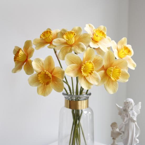 Artificial Daffodil Flowers 14.9 Inches Faux Narcissus Flower Spring Fake Flower Arrangement for Home Wedding Indoor Decor