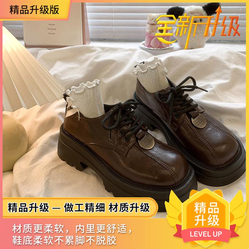 

Маленькие коричневые кожаные туфли для женщин в британском стиле на толстой подошве, новинка весны 2025 года, ретро лоферы на шнуровке высокого класса 40