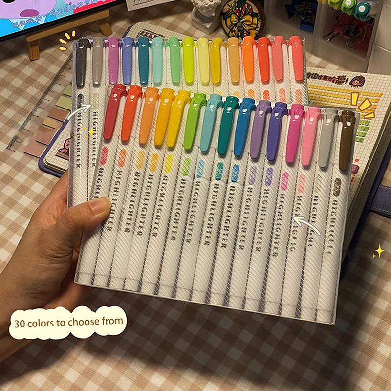 15 Colors Double Headed Highlighter Pen Set Fluorescent Drawing Markers Highlighters Pens Art Japanese Cute Pastel Stationery