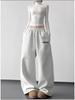 2026 Fall/Winter Red High-Waisted Wide-Leg Women's Sweatpants - Slimming, Casual, Sporty, with Drawstring, Long and Loose Fit.