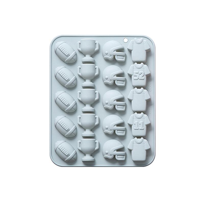 

Шоколадная форма для футбола, силиконовая форма на спортивную тематику, 20 ячеек, футбол, регби, трофей, шлем, майка, силиконовая форма для помадки, конфет синий