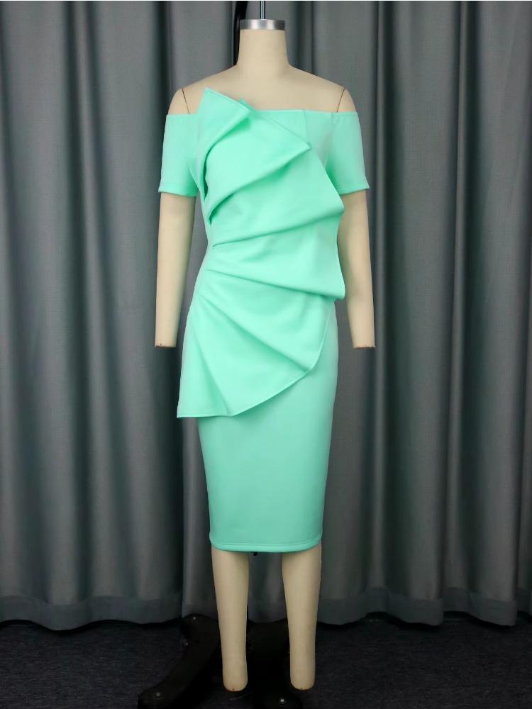 Elegant Women Off Shoulder Dress Slash Neck Package Hip Asymmetric Ruffle Design Perfect for Party Wedding