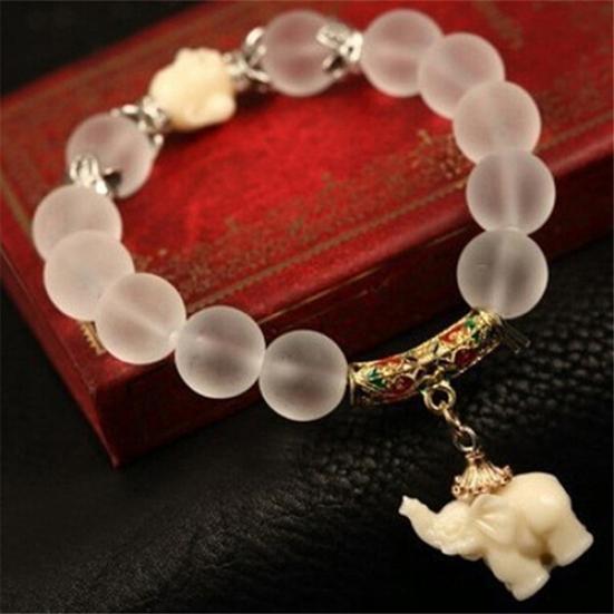 Women Vintage Frosted Bead Bracelet Cute Elephant Pendant Korean Style Bangle