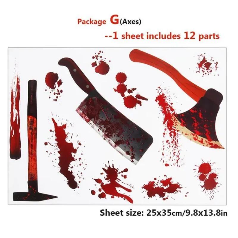 1 Package Halloween Bloody Sticker with Hand Foot Print Self-Adhesive Window Clings Horror Blood Splatter Halloween Party Wallpaper Clear Sticker