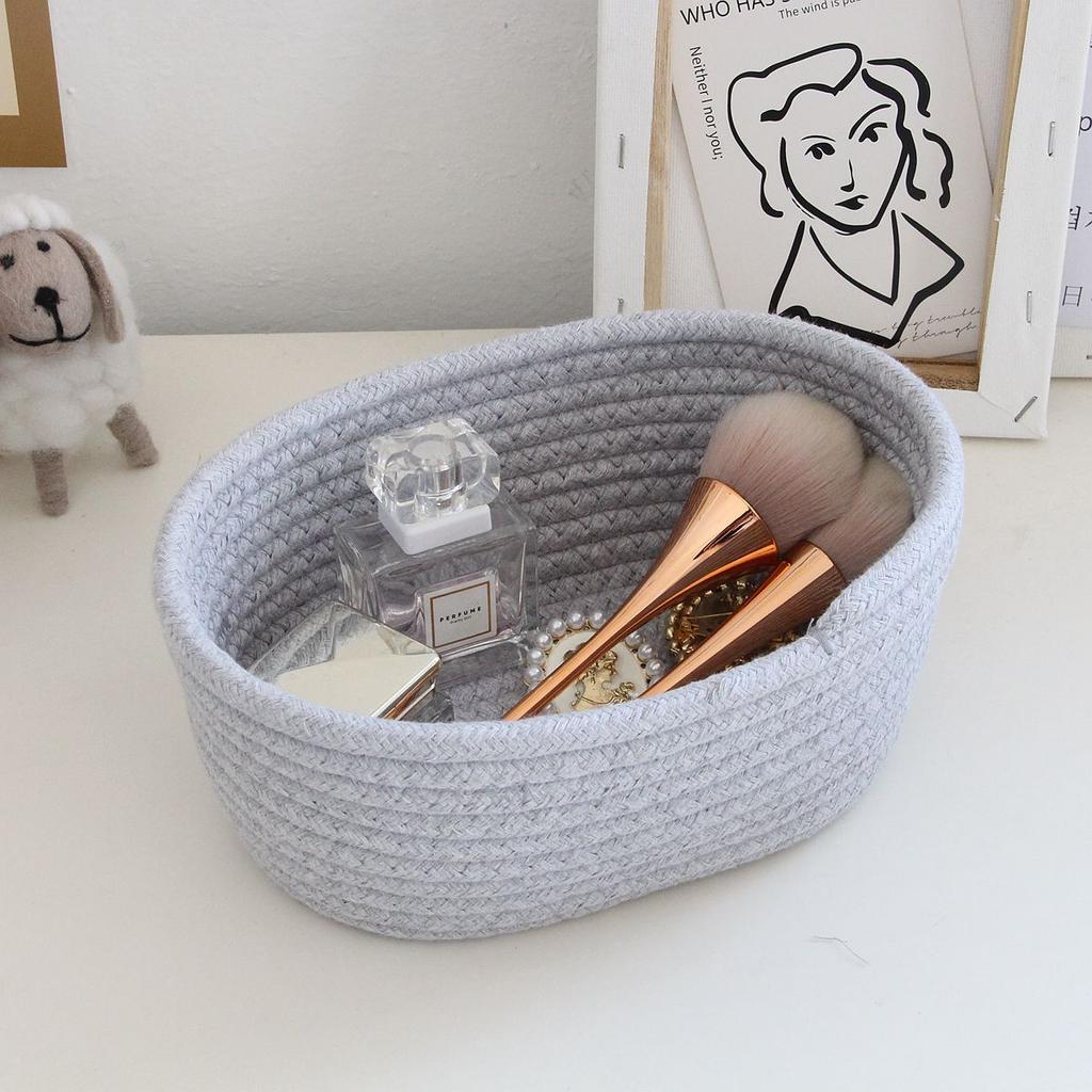 Panier de rangement de bureau tissé à la main avec couvercle Organisateur pour télécommande Cosmétiques Articles divers Boîte