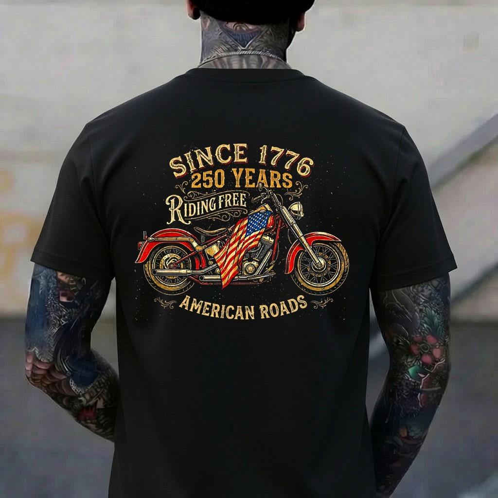 American Patriotic Biker Motorcycle 250 Years Riding T-Shirt S