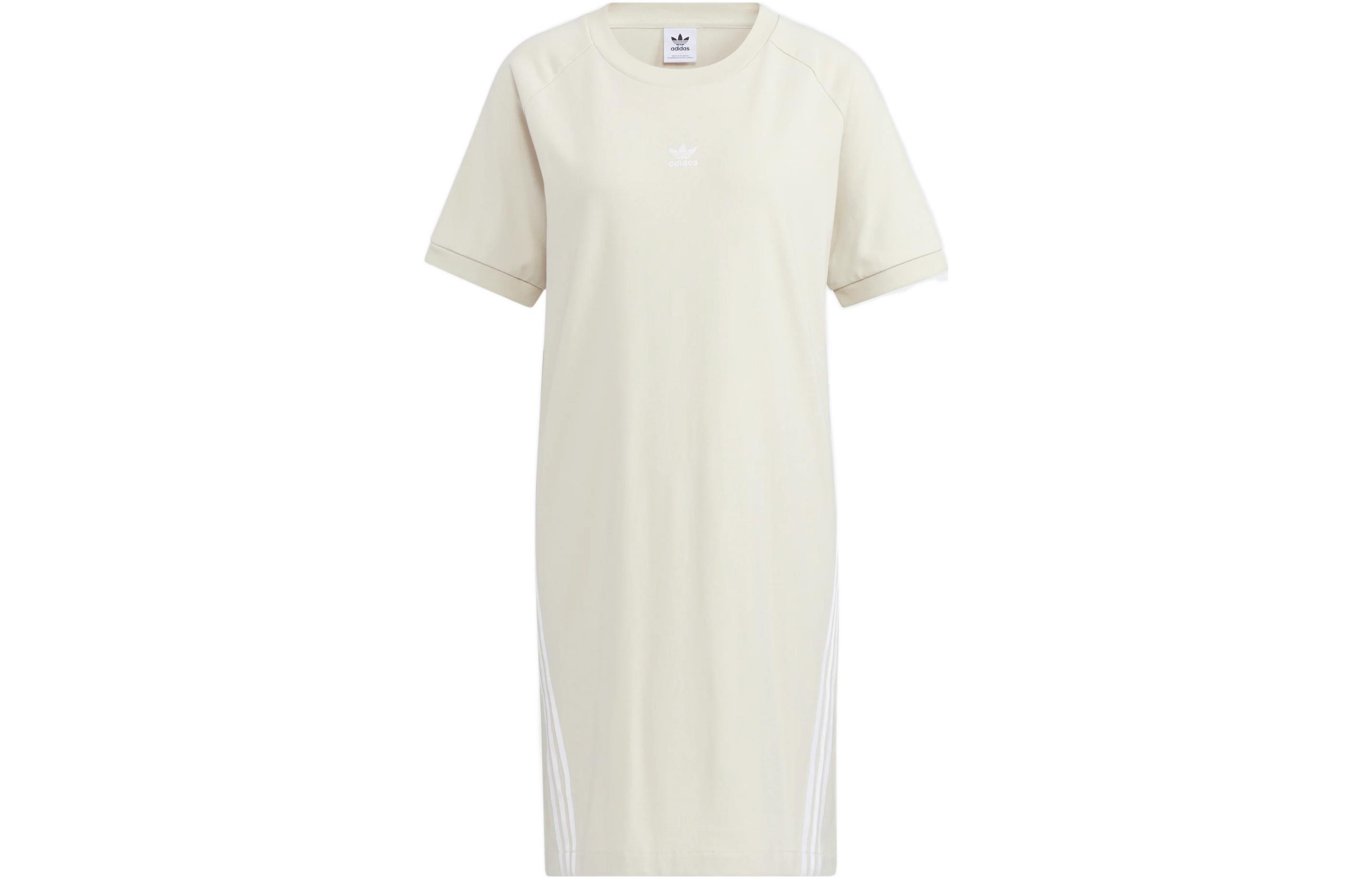 Adidas Originals Short Sleeved Dresses Women s Ecru Crew Neck Moderate Mid Length IA9074 34