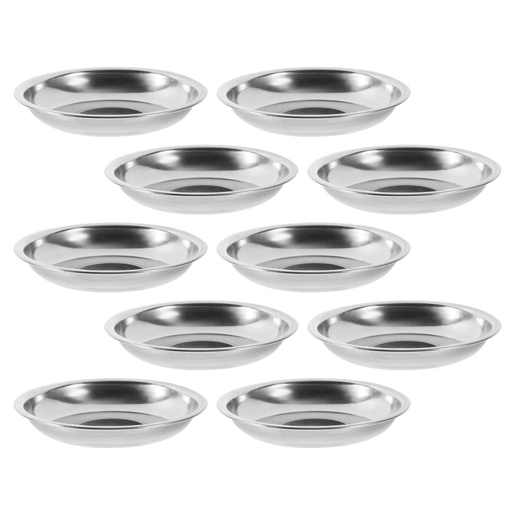 10 Pcs Sauce Dish Stainless Steel Dipping Bowls Round Metal Plates Food Flavor Seasoning Dishes Small Gear Serving Plates