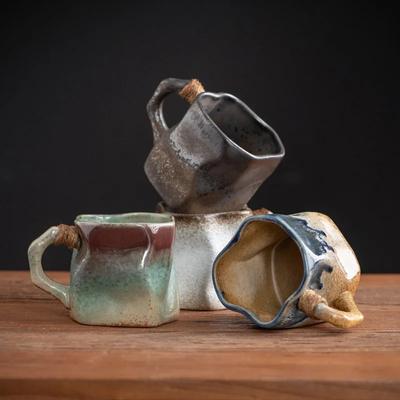 300ml Creative Special-Shaped Ceramic Mugs Retro Japanese Style Coffee Cups with Handle Household Breakfast Milk Water Tea Cup