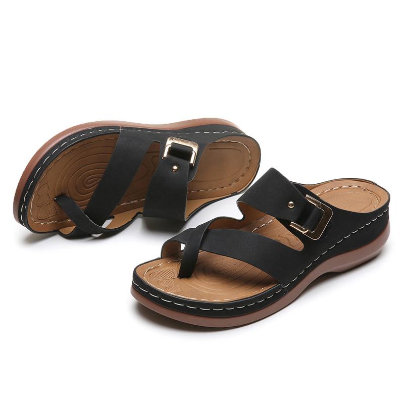 Women s sandals 4cm waterproof platform - summer casual set toe sandals platform wedge with metal buckle slippers 39