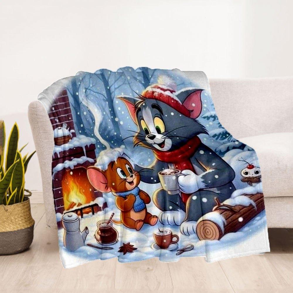 Tom & Jerry Winter Christmas Mug Cup Print PosterBlanket Flannel Throw Blanket for Sofa, Bed, Travel, Camping, Office