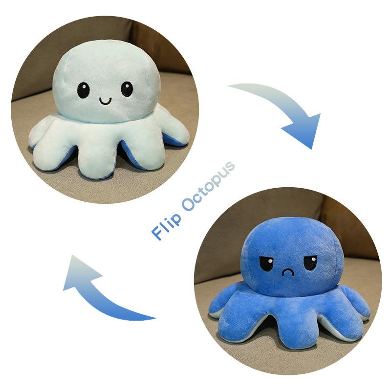 Peluche de Pulpo de Doble Cara Juguete de Peluche Pulpo Pequeño con Cara Reversible Muñeca Pulpo Reversible Chica