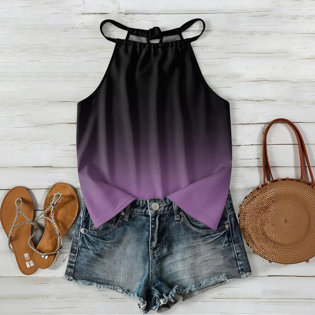 Damen ärmelloses Tanktop im Bohemian-Stil mit Farbverlaufdruck, lässig locker geschnitten, Sommer-Oberteil Weste Bluse für den täglichen Gebrauch