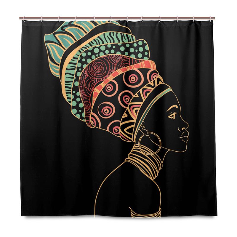 Drop Shipping Waterproof Shower Curtain African Women Bathroom Decor Curtain 100% Polyester Fabric Bath Curtain With 12 Hooks