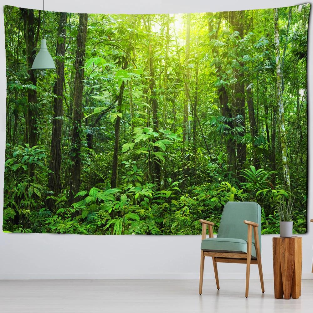 Blue Sky And Forest Tapestry Wall Hanging Nature Scenery Boho Style Tropical Plants Home Art Background Cloth Decor