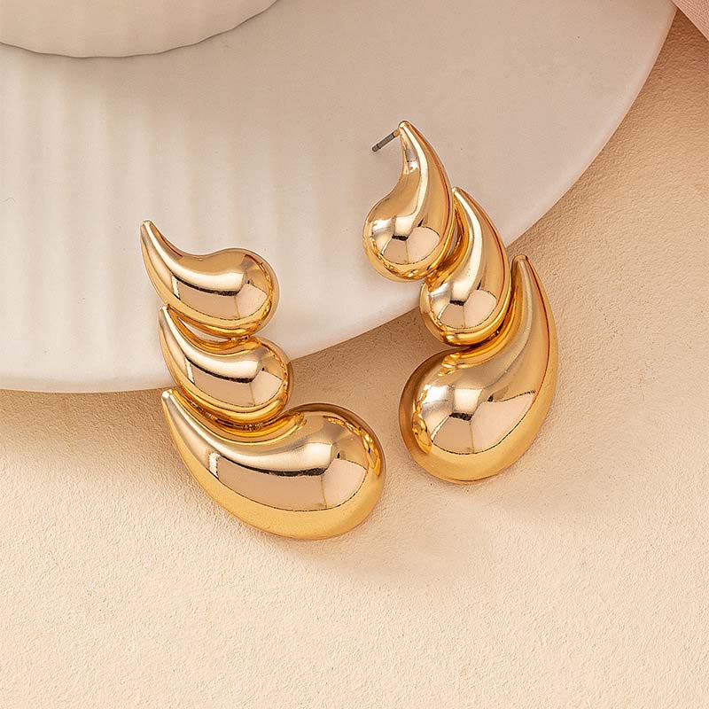 Vintage Gold Color Double Layered Water Drop Stud Earrings For Women Exaggerated Metal Geometric Flower Earrings Jewelry 2025