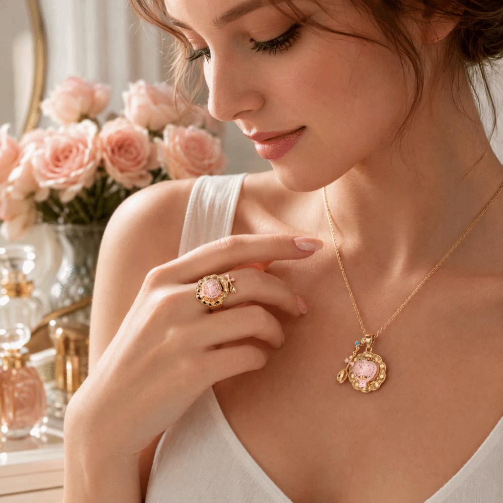 Fine Zinc Zinc Alloy Jewelry Set Openable Pendant Drip Oil Necklace Necklace Ring Gift Giving