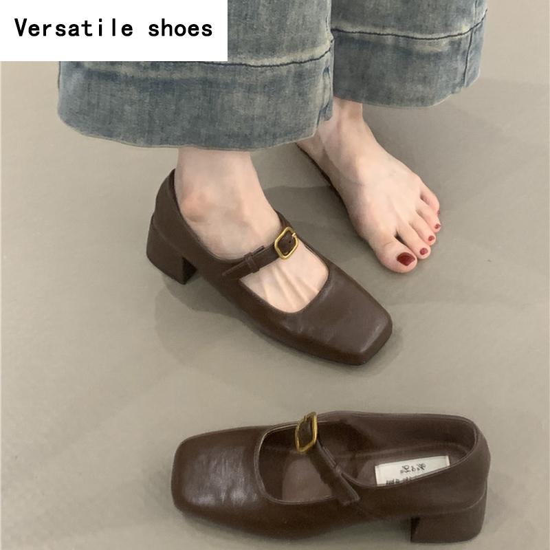 Весна Осень Туфли-лодочки с квадратным носком Женские Уличный стиль Толстый каблук Обувь — фото 5