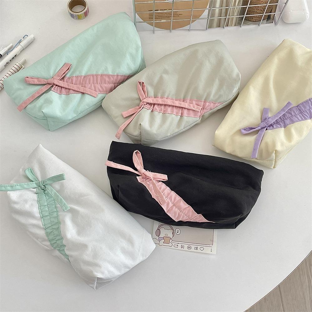 Large Capacity Bowknot Pencil Case Zipper Students Stationery Pouch New Makeup Bag  Women