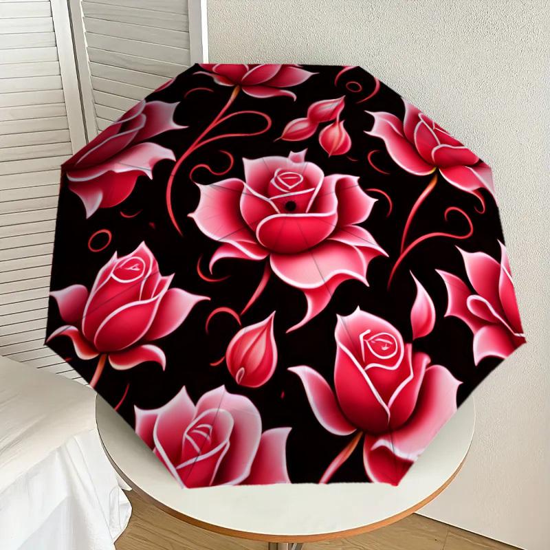 

1pc Pink Roses Floral Pattern Umbrella with Plastic Handle,Suitable for All Seasons Home Travel Outdoor UmbrellaDD1582