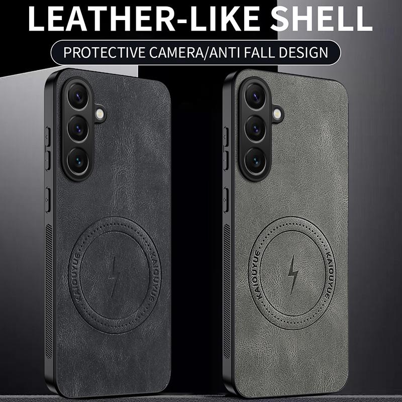 Magnetic Leather Case For Magsafe Samsung A14 A15 A16 A17 A36 A53 A54 A55 A56 A37 A57 Plain Shockproof Wireless Charging Cover