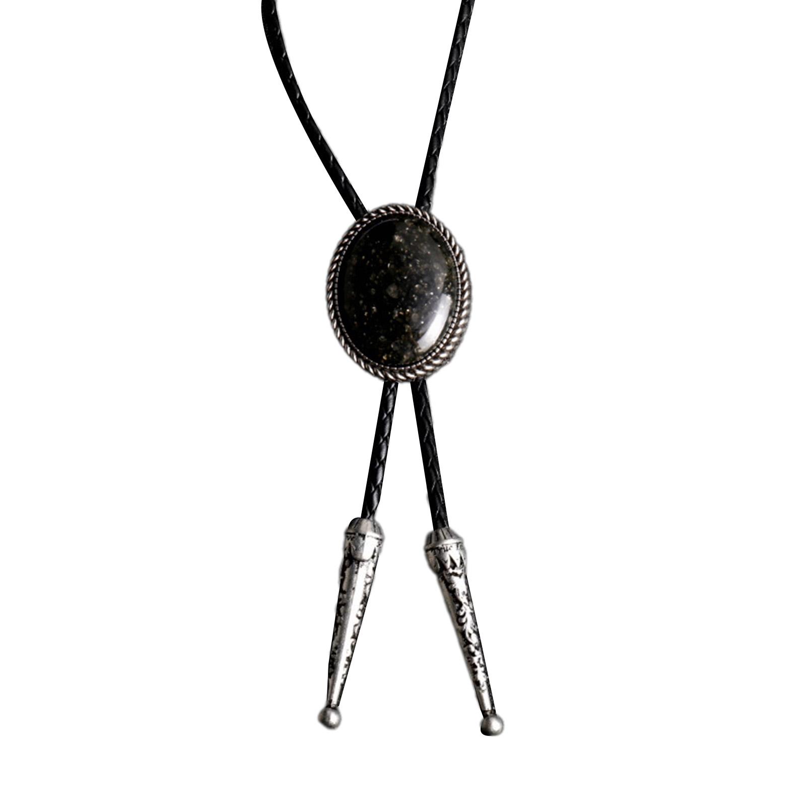 

American Bolo Tie Western Crack Pattern Stone Cowboy Pendant Shirt Chain Collar Necktie Leather Rope Jewelry Necklace