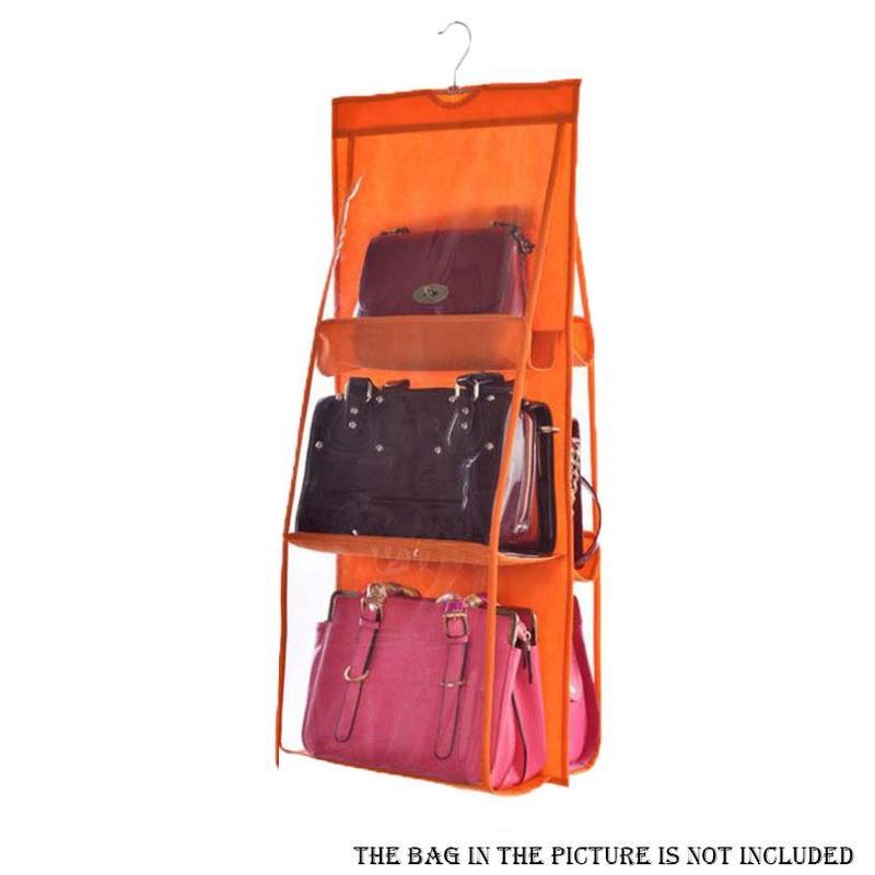 Elegant And Spacious 6 Pockets Clear Hanging Purse Handbag Tote Bag Organizer Rack