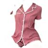 Women's Color Block Lapel Pajama Set - Short Sleeve, Summer Two-Piece Shorts for Home Wear