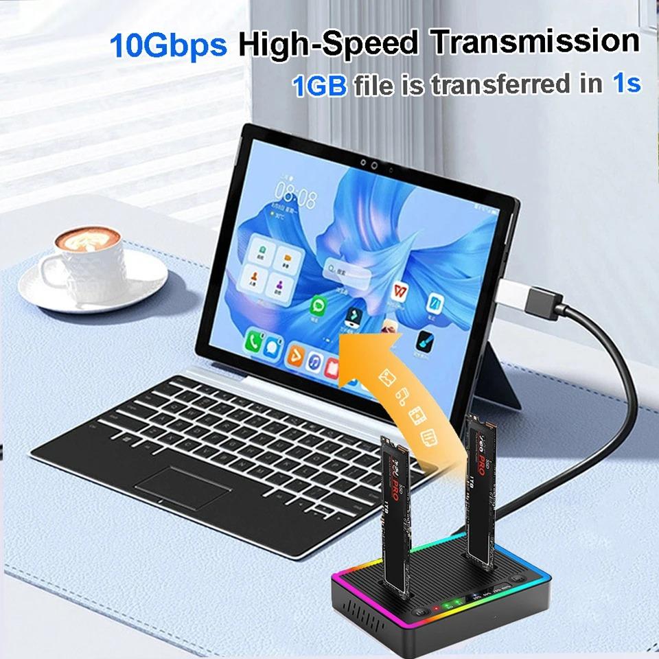 M.2 NVMe/SATA Dual-Bay Hard Drive Docking Station Offline Clone Hard Disk M.2 SSD Duplicator USB3.2 GEN2 SSD Adapter Enclosure