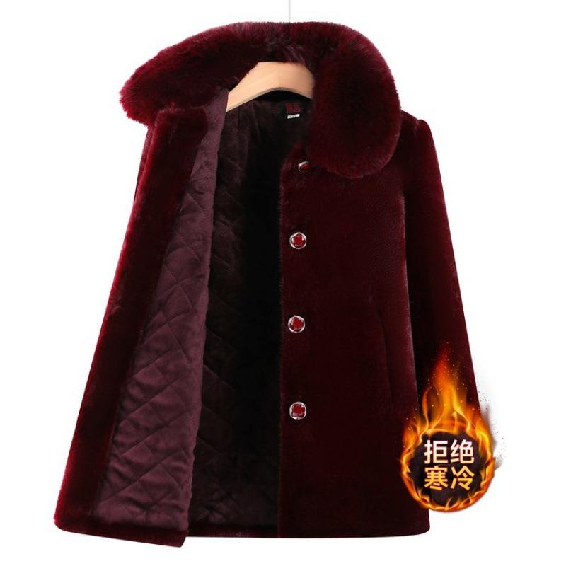 Winter Imitation Mink Coat Women's Fur Collar Fleece Thickened Cotton Coat Medium and Long Coat