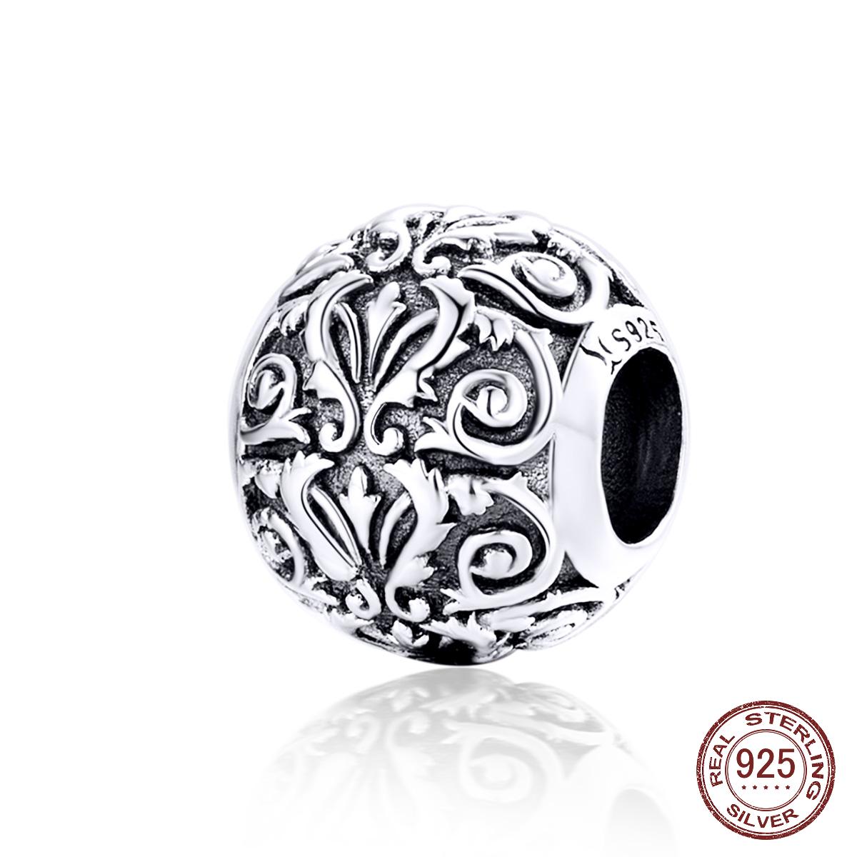 

925 Стерлинг Серебряный металл Круглые бусы для ювелирных изделий Решении европейской гравированные узор Серебряный шарм для браслета