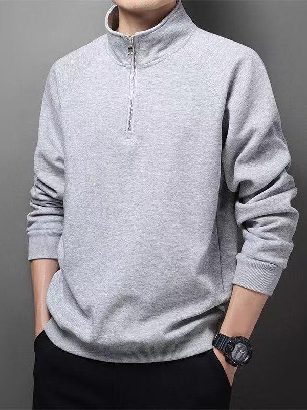 Men's 2025 Half-Zip Loose Hoodie: Long Sleeve, Stand Collar, Plus Velvet, Warm Jacket for Spring/Autumn