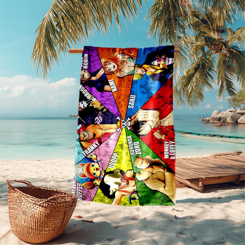 Classic Japanese element cartoon ONE PIECE Monkey D. Luffy beach towel outdoor camping vacation swimming beach towel outdoor absorbent bath towel Y6