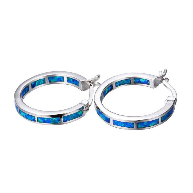 Boucles d'oreilles créoles rondes en opale colorée en forme de C