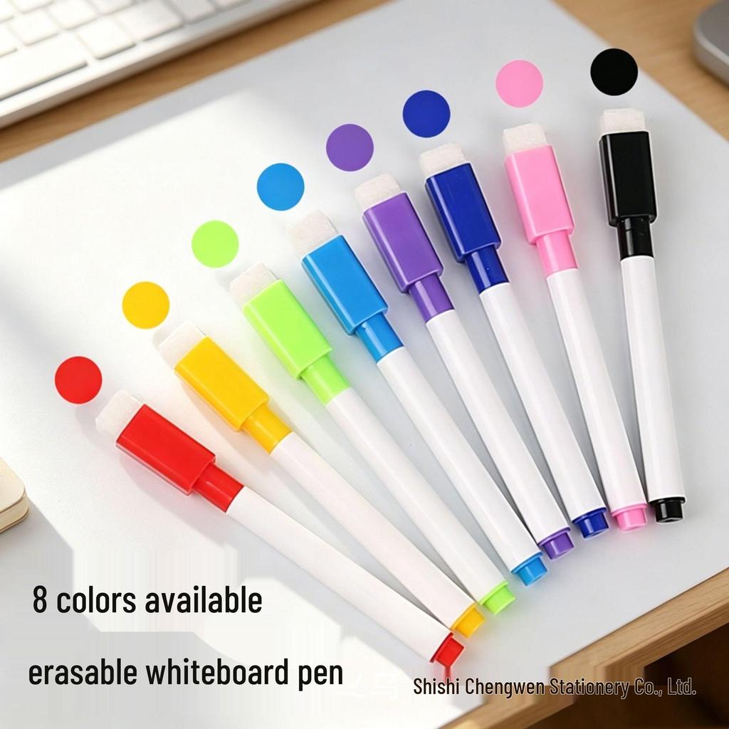 8-Color Magnetic Erasable Whiteboard Markers with Brush Head - Dust-Free for Kids, Office, or Teaching