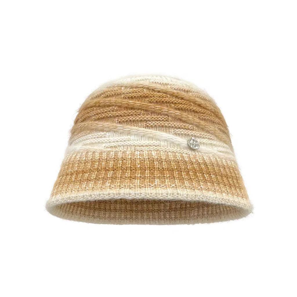 New Gradual Change of Color Gentle Knitted Bucket Hat Women's Autumn and Winter Warm Face Small Versatile Bucket Hat Tide