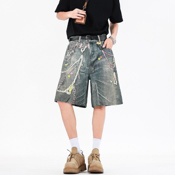 New Summer Loose Denim Mid-pants Men's Fried Salt Street 5-point Pants