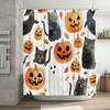 Halloween Decor Shower Curtain Spooky Black Cats Pumpkins for Halloween Bathrooms 180GSM Waterproof Fabric with Hook Rings (Mult