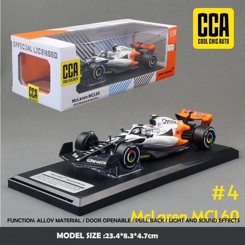 CCA Simulation 1:24 McLaren F1 Racing Car Model MCL60 Monaco Station 2023 Collection Diecast Miniature Voiture Man Boy Gift