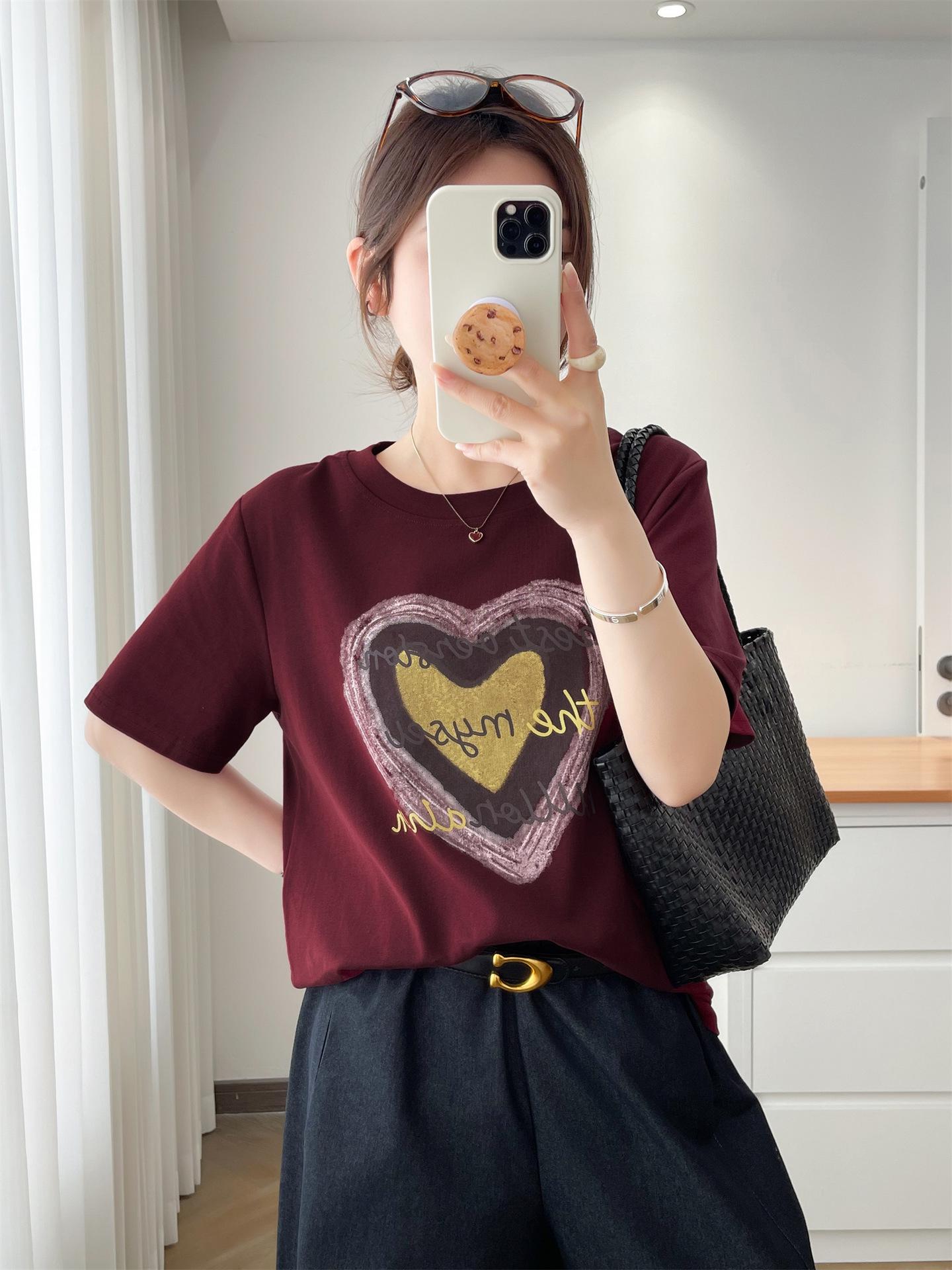 Plus Size Women s Short Sleeve Printed T-shirt - Stylish Summer Pullover, Slimming Cotton Top 2026. 2XL бордовый