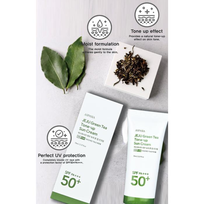 ASPASIA Jeju Green Tea Tone-Up Sun Cream SPF50+ PA+++ 70ml  (3 Options)