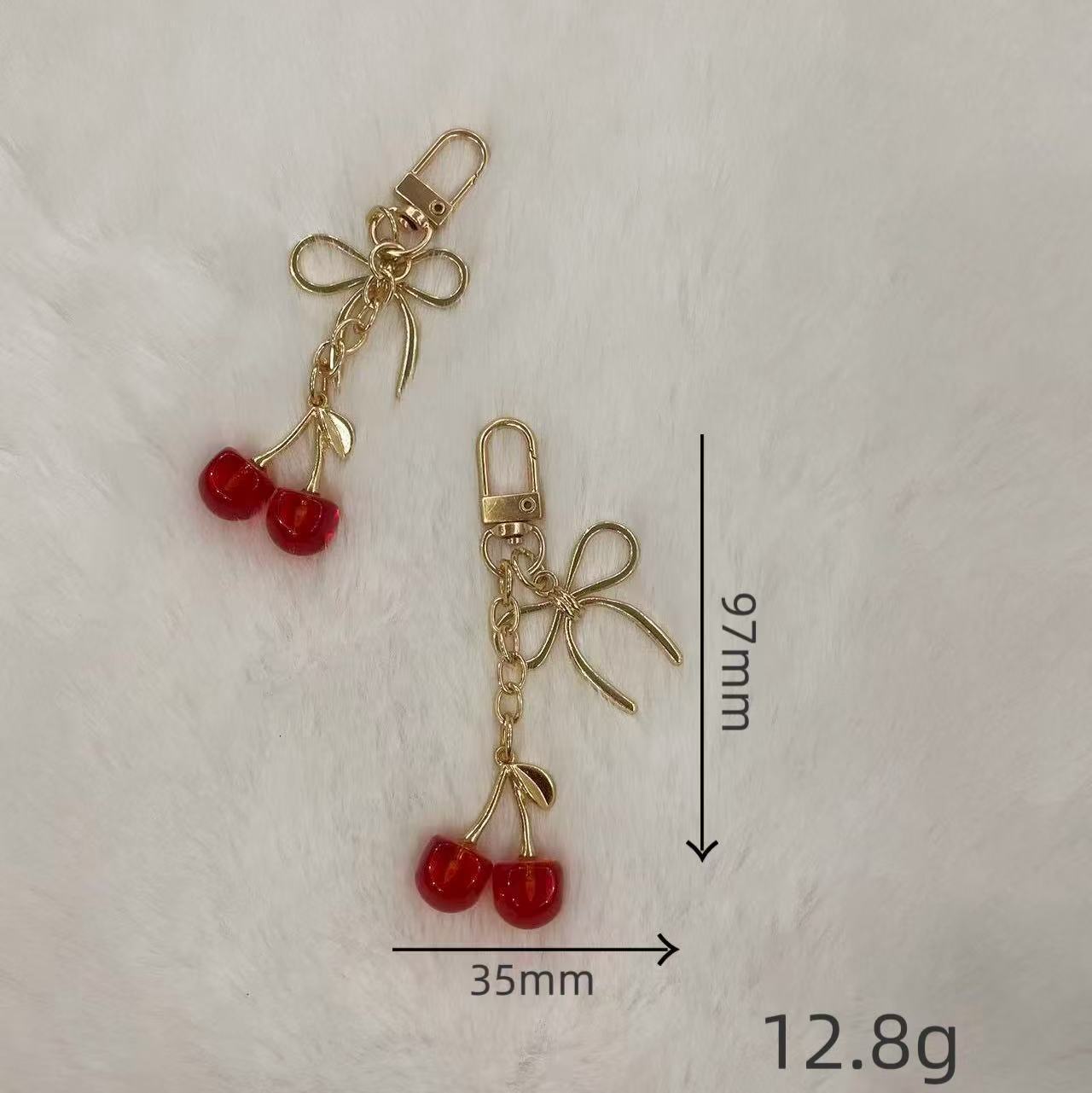 Cherry Keychain Fruit Pendant Bag Hanging Cherries Bow Jewelry Accessories Bag Decoration Cherry Pendant красный