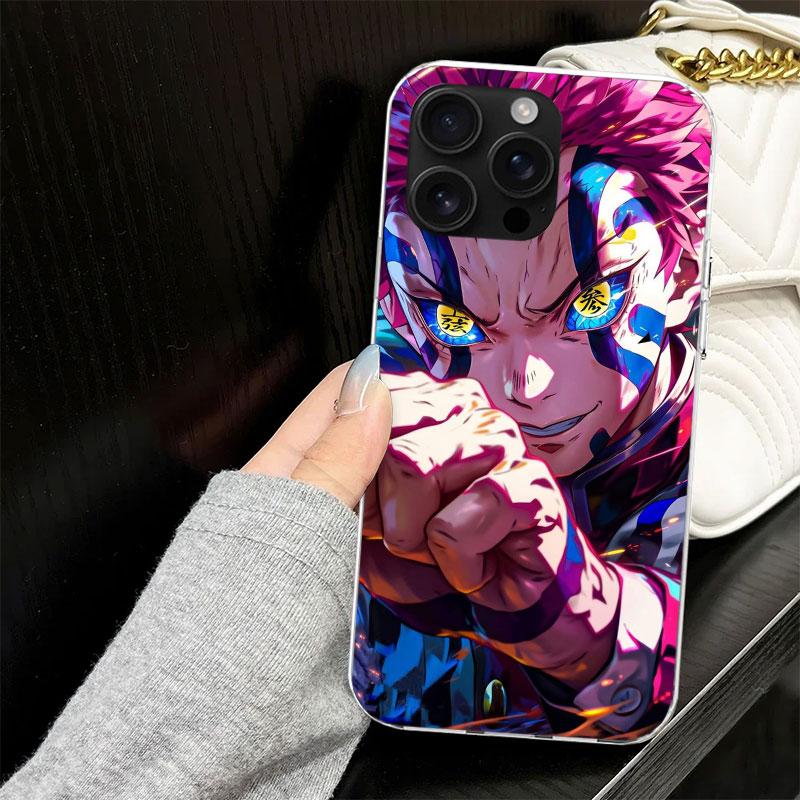 Akaza Demon Slayers Coque pour iPhone 13 12 Mini 11 Pro Max Housse de Téléphone Souple X XS XR 7 SE 8 Plus 6 6S 5 5S Silicone Noir Capa
